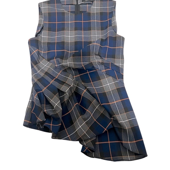 Zara Plaid Asymmetrical Ruffle Top Back Zip Preppy Modern Size XS **Has Flaw - Picture 2 of 15